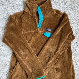 Patagonia fleece. Brown and turquoise